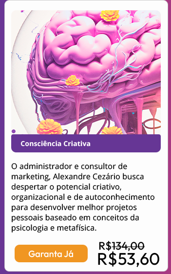 
O administrador e consultor de marketing, Alexandre Cezário busca despertar o potencial criativo, organizacional e de autoconhecimento para desenvolver melhor projetos pessoais baseado em conceitos da psicologia e metafísica. 

